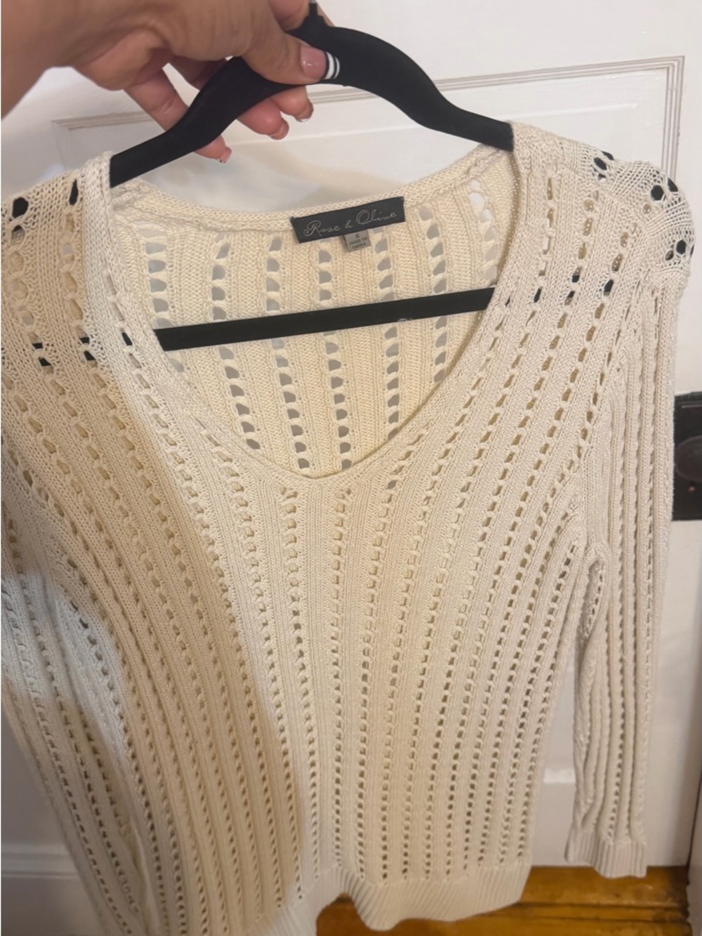 PrettyLittleThing Cream Open Weave V-Neck Sweater